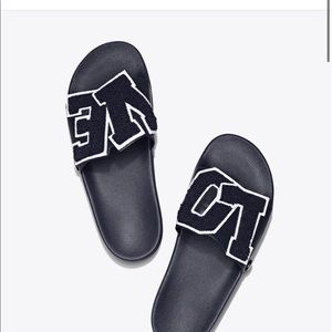 Like new Tory Burch TB love slide navy